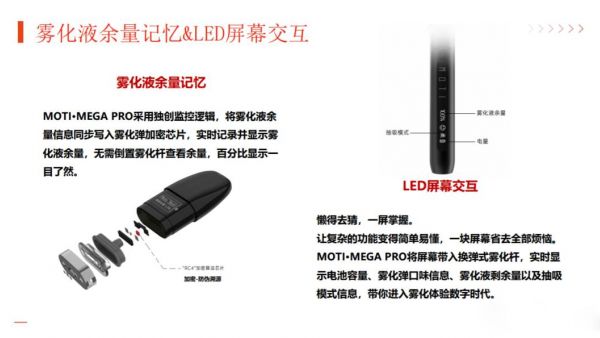 moti魔笛MEGA Pro电子烟：LED屏幕交互与烟弹烟液余量记忆
